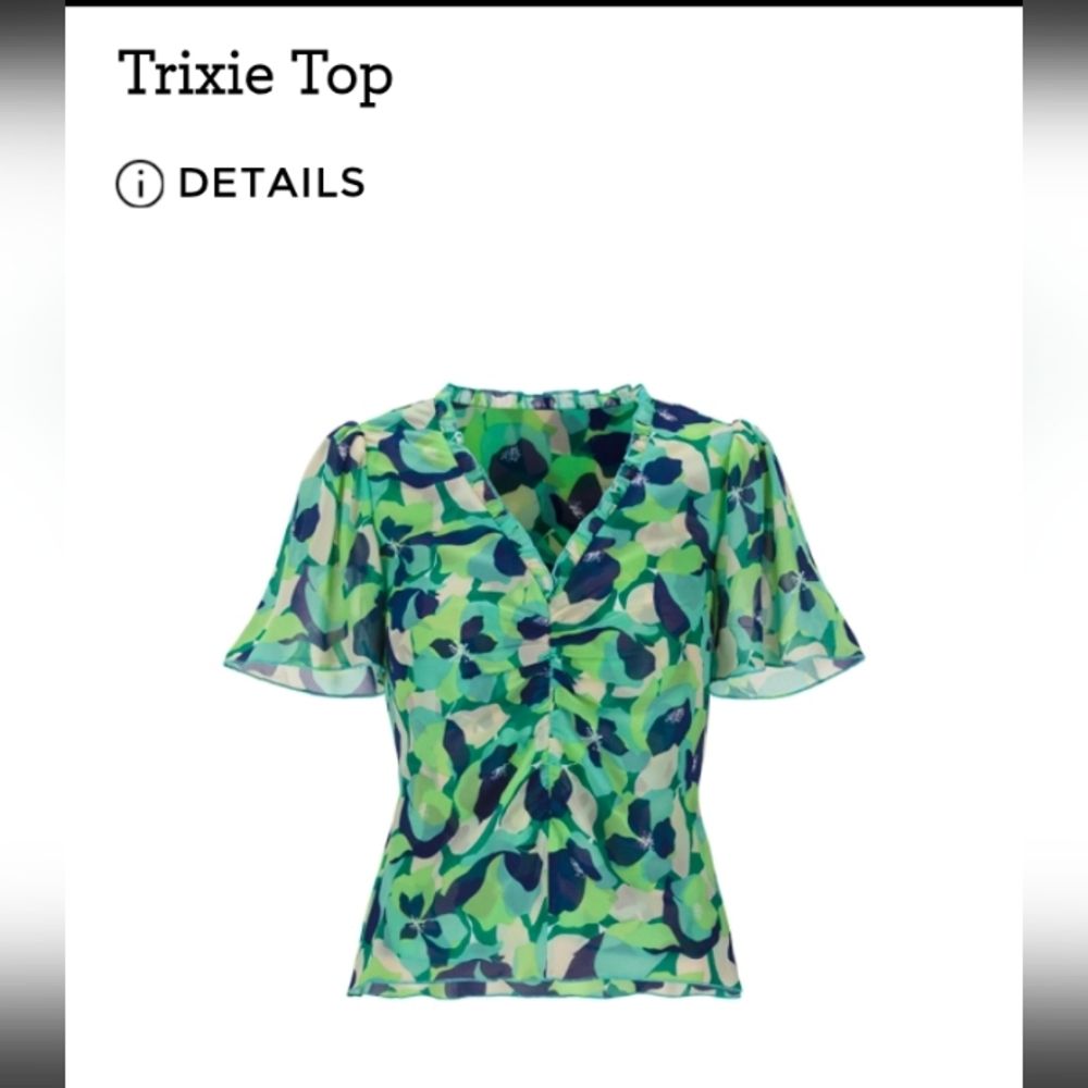 CAbi Trixie Top in Green and Blue Floral Small